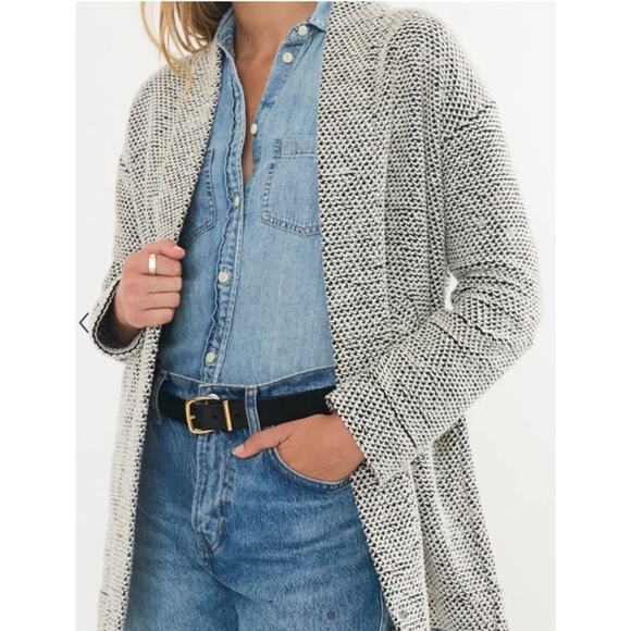 Marine Layer Sweaters - MARINE LAYER Birdseye Knit Cardigan Black/White Womens M Relaxed Fit Nautical